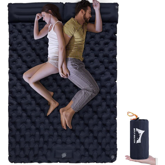 WOLF WALKER Air Mat Camping Mat Air Mat ER Double Camping Mat Pad for Two - Inflator Air Mattress with Pump Bag - Lightweight, Compact Storage, Backpack Travel Mat, Waterproof and Tideproof, Sleeping in Car, Tent, Hiking, Cherry Blossom Viewing, Disaster