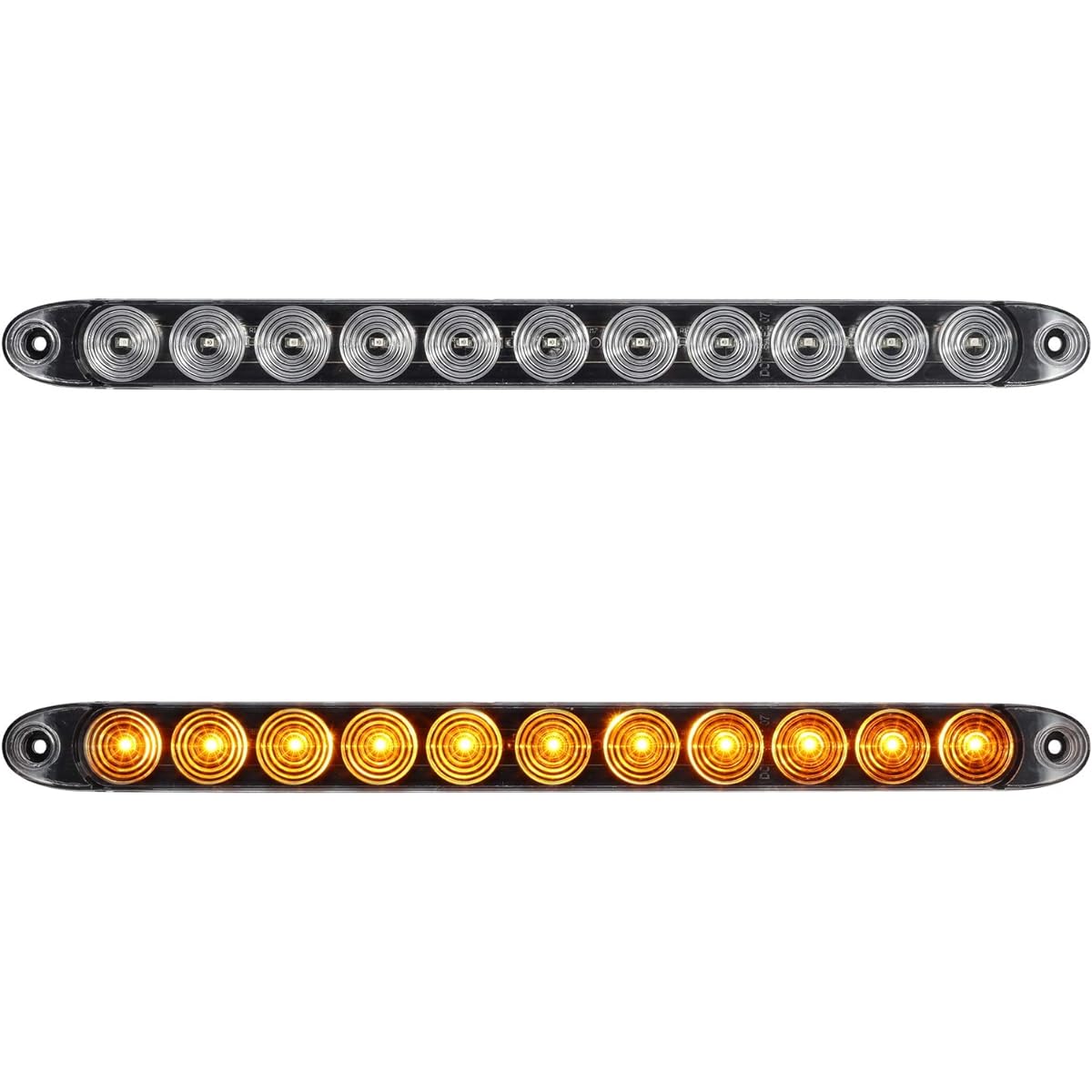 PARTSAM Clear Lens Frange Mount 15 inch Car Marker Light Bar Amber 11LED Waterproof Track Trailer For RV Boat Ultra -Thin Yellow LED Strip ID Light Bar P/T/C Parking Light 2