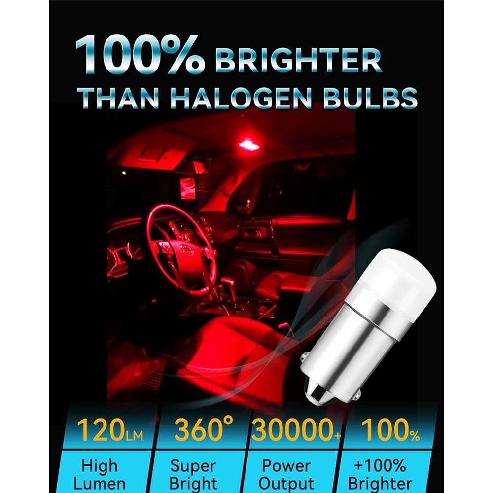 Keiurot 1895 LED bulb 1893 1893 1816 53 57 Light bulb BA9S LED bulb AC/DC 12V Indicator Light Car Dome Map Trunk Numbers Plate Carta System Light Red 10 Packs