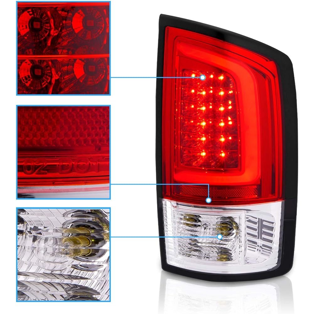 Amerilite 2002-2006 DODGE RAM 1500 2003-06 RAM 2500 3500 Pickup Clear Red C type LED Tube replacement Tail Light Brake Land Pair-Driver and passenger seat side