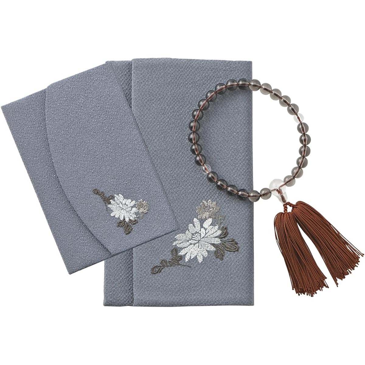 Kishida Sangyo Prayer Beads Prayer Bag Congratulations and Condolences Fukusa 3 Piece Set for Men Reversible Red Gray Prayer Beads Kyoto Prayer 408-503