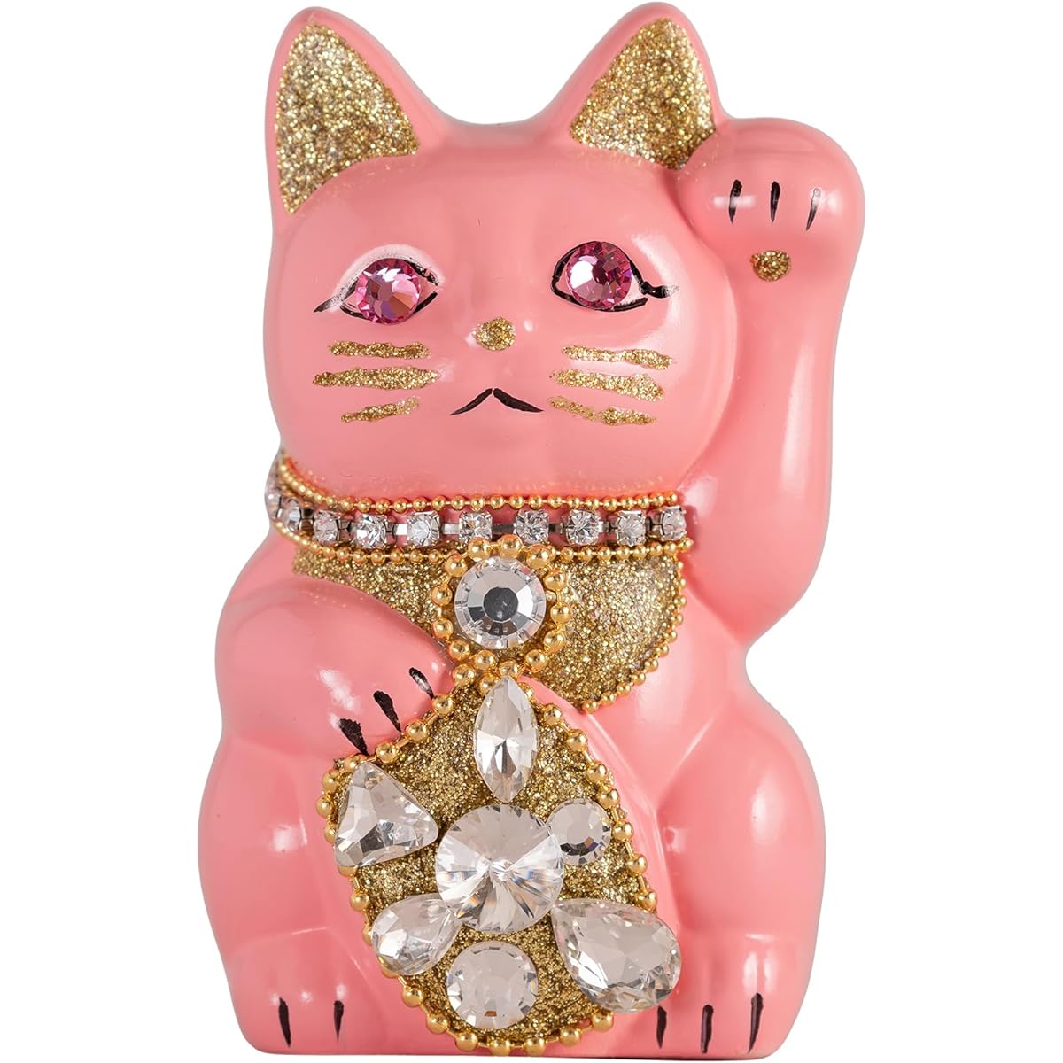 Lucky Cat Jewelry Cat (S-SIZE Pink) Left Hand Raised/Pottery_Lucky Cat Lucky Cat Maneki Cat Lucky Feng Shui Ornament Offerory Box (jw_S Peach