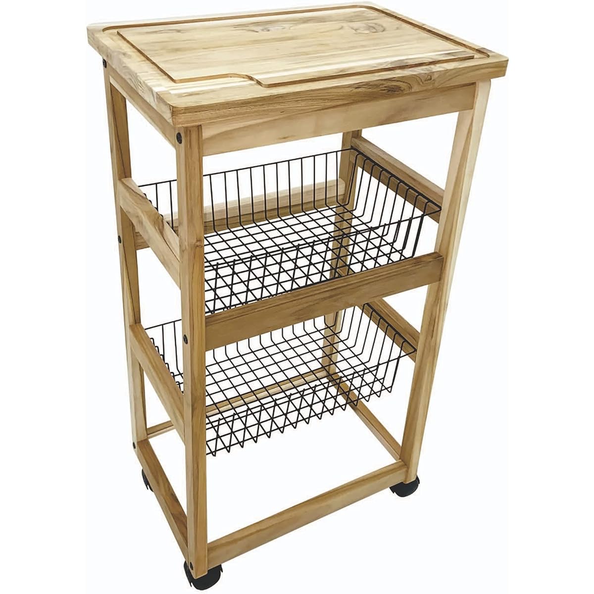 Tramontina Wooden Kitchen Wagon Serving Cart Teak 34cm x 47cm x 79cm Cutting Board Top Board Removable Made in Brazil 13976/052 TRAMONTINA