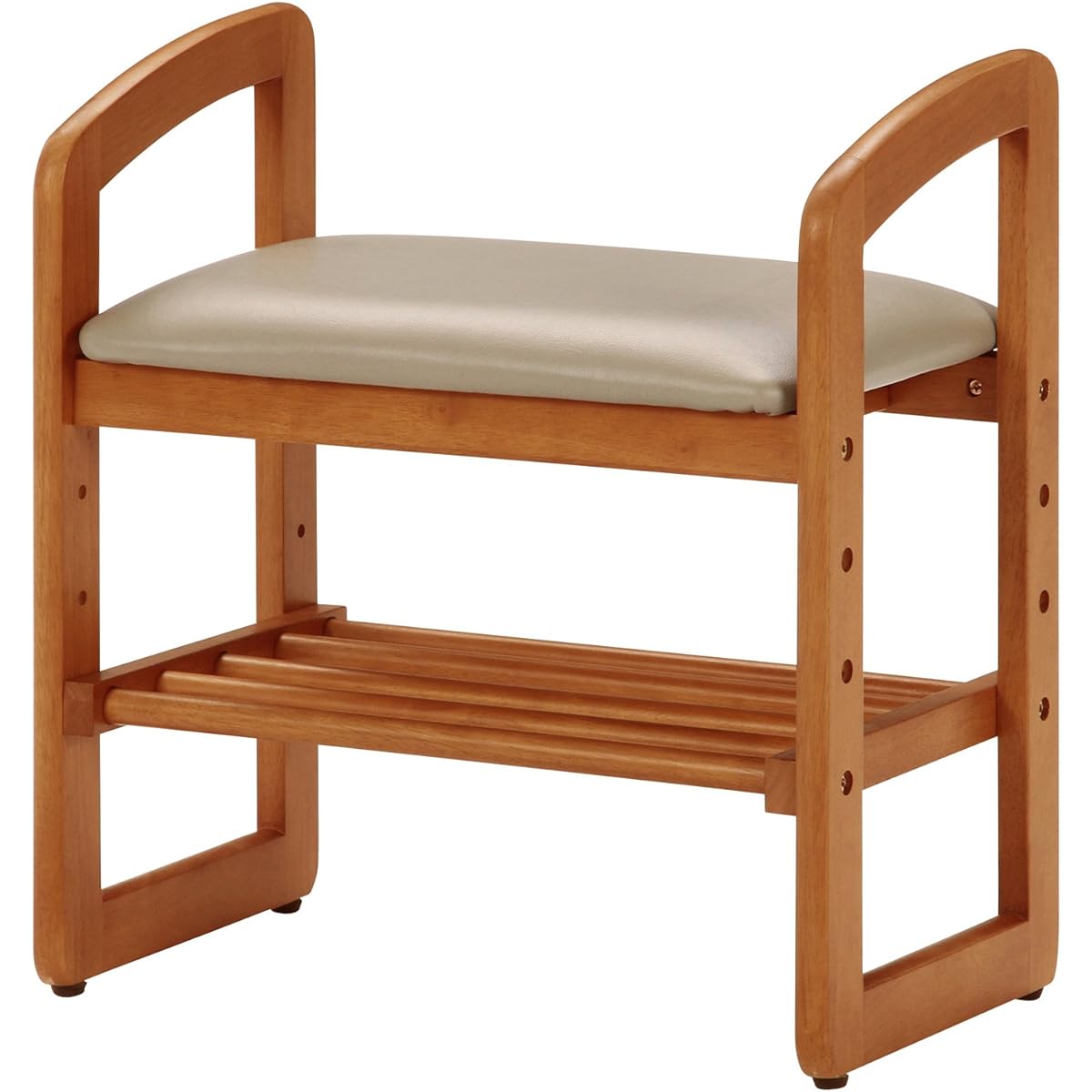 Fuji Boeki Entrance Chair Entrance Bench Width 50 x Depth 30 x Height 54 cm Natural Wooden Height Adjustable Support Chair with Shelf 95778