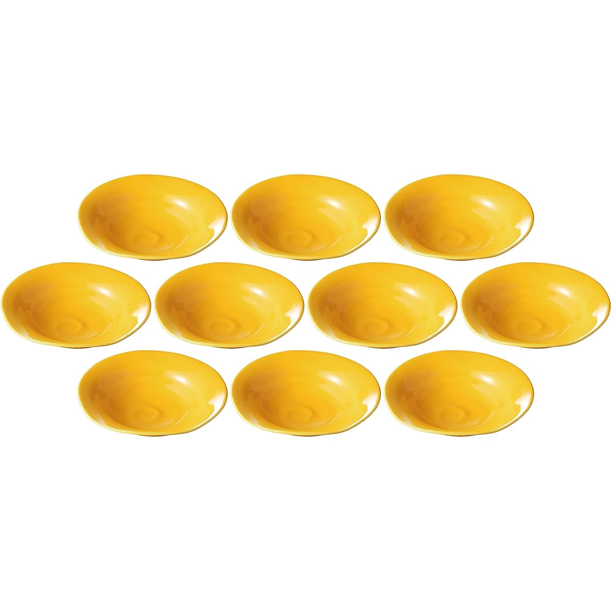 Set of 10 Yamabuki yellow glaze flat bowls [19.3×5cm] [With muko]