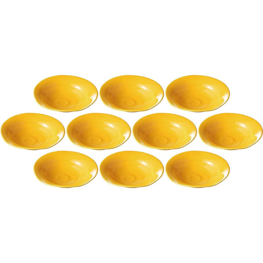 Set of 10 Yamabuki yellow glaze flat bowls [19.3×5cm] [With muko]