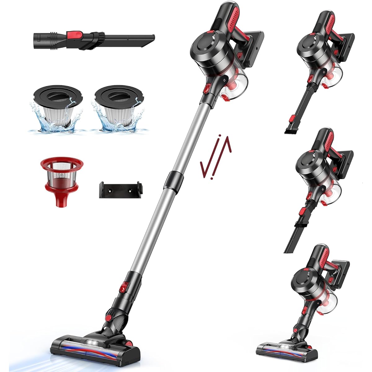 Dapsang Cordless Vacuum Cleaner, 28,000 Pa, Strong Suction & 24 Level Pipe Adjustment & 40 Minutes of Operation, Advanced Stick Cleaner, Handy Vacuum Cleaner, 2-Way, Lightweight, Cyclone, Removable