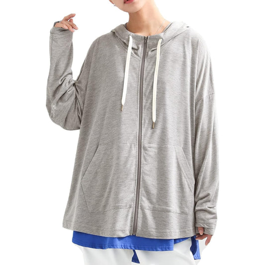 [n'Or LABEL] Stylish Walker [UV protection hoodie that feels cool to the touch] Hoodie, hoodie, ladies, spring/summer top, haori, thin, long sleeve, osharewalker, finger holes, UV protection, cool feeling to the touch, cool, flared, side slit, color matc