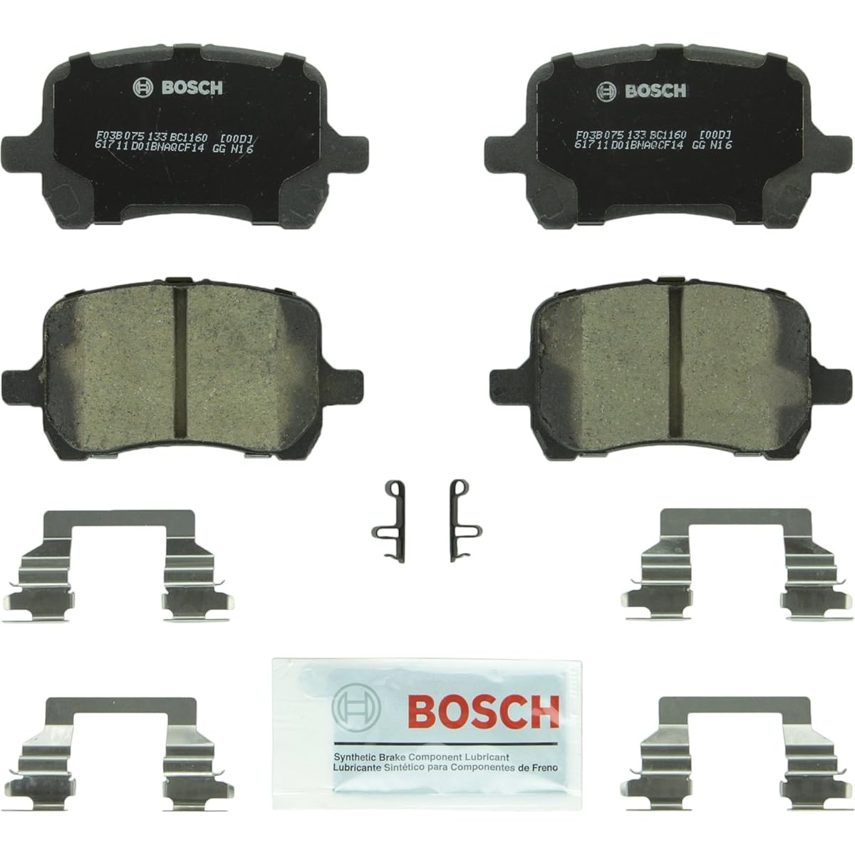BOSCH BC1160 QUIETCAST Premium Ceramic Disc Brake Pad Set Chevrolet Cobalt, HHR, Malibu, Pontiac G5, G6, Saturn Aura, Front