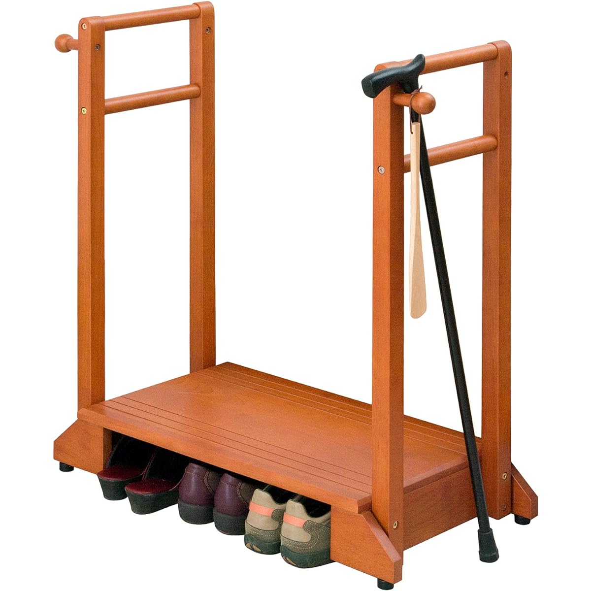 Hagihara Entrance Step Stool, Entrance Stand, Step Stool with Handrail, Both Handrails [Reliable Load Capacity 100kg] Reduces the burden on knees and lower back, Children, Elderly, Pets, Width 76.5, Light Brown VH-7934LBR-D