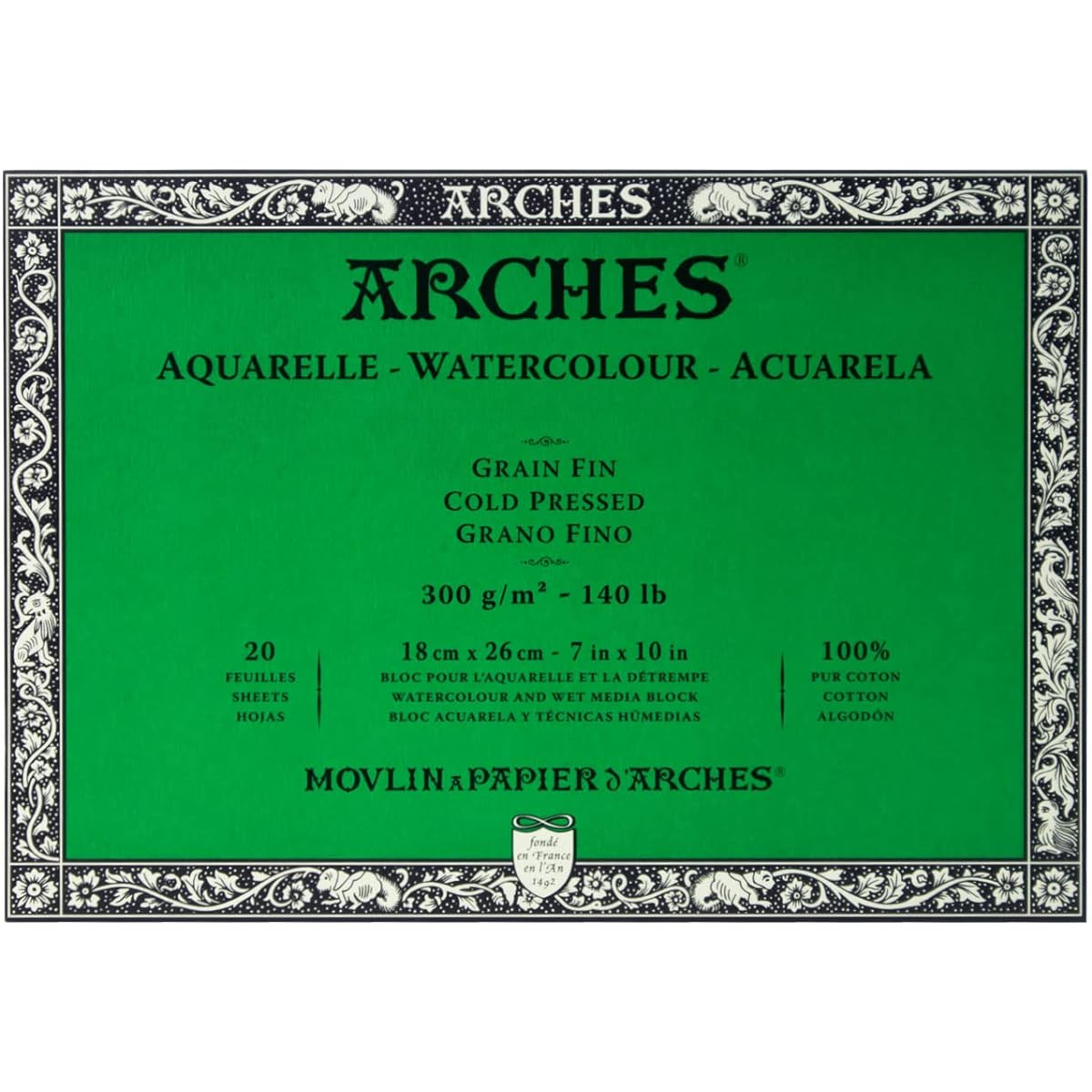 Arches Watercolor Paper Block 300g Fine 18X26 20 Sheets 18x26cm 1795058