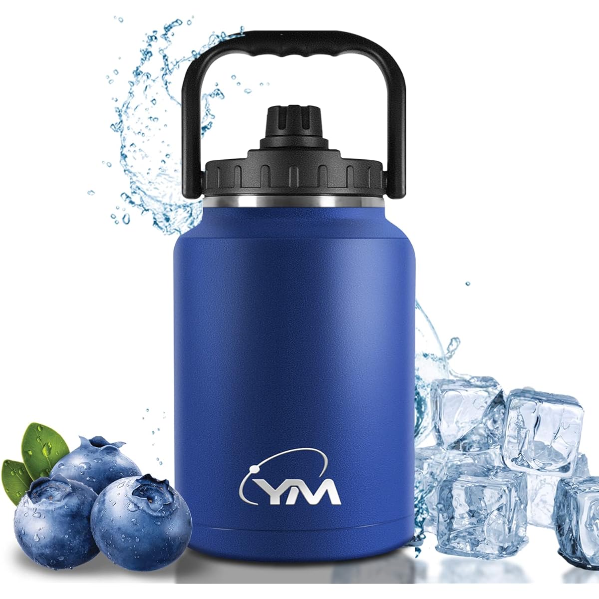 KollyKolla Water Jug 2L Water Bottle Water Tank Ice Container Camping Water Tank Outdoor Jug Ice Container Water Bottle Direct Drinking Non-melting Ice Vacuum Container Easy to Wash Ice Container Portable Ice Pail Ice Box Ice Cube Sports Jug Navy