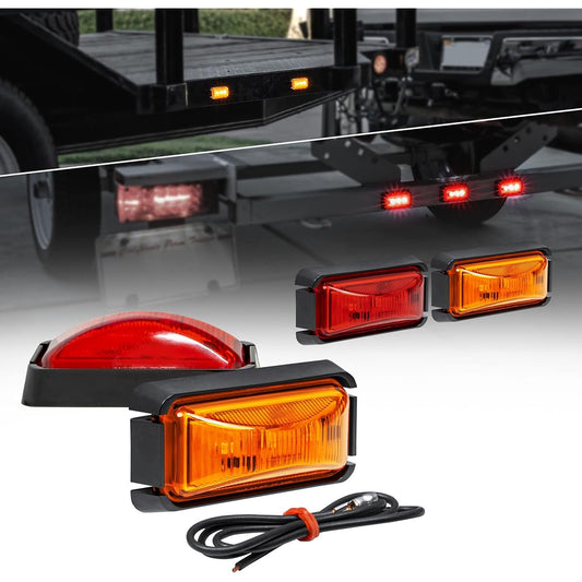 4 pieces 2.5 inch amber+red LED trailer marker light black bezel [dot FMVSS 108] [SAE P2PC] [Surface Mount] [Waterproof IP67] Marker Light for Trailer Truck