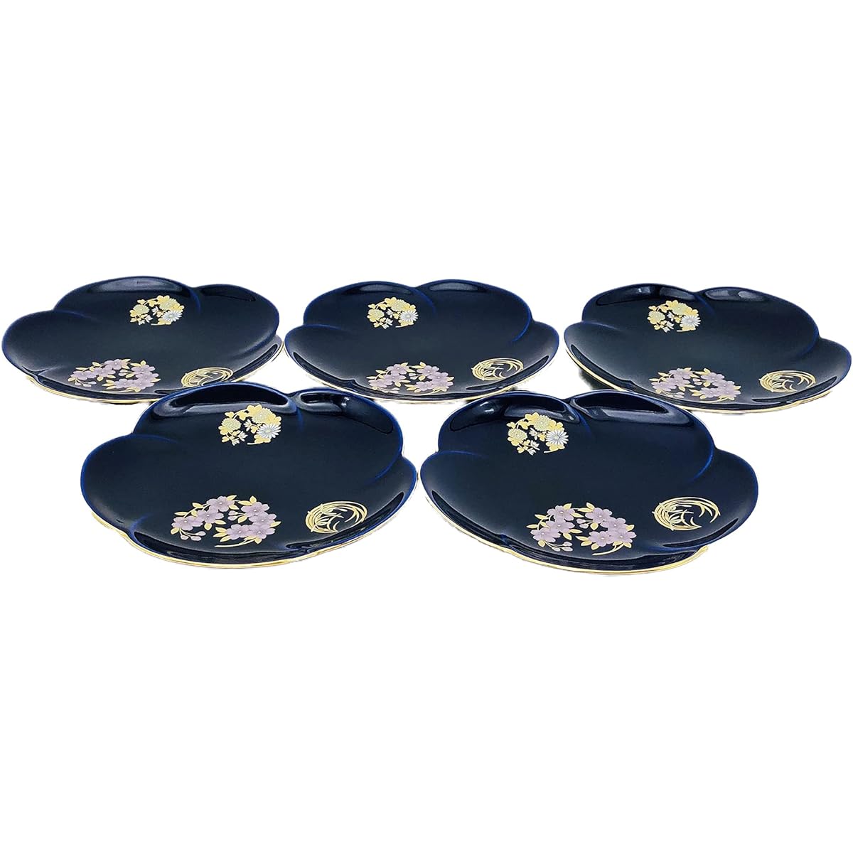 Koransha Mein Plate Ruri Hanamaru Crest Lazuli 12.7cm R3003-FS4 Set of 5