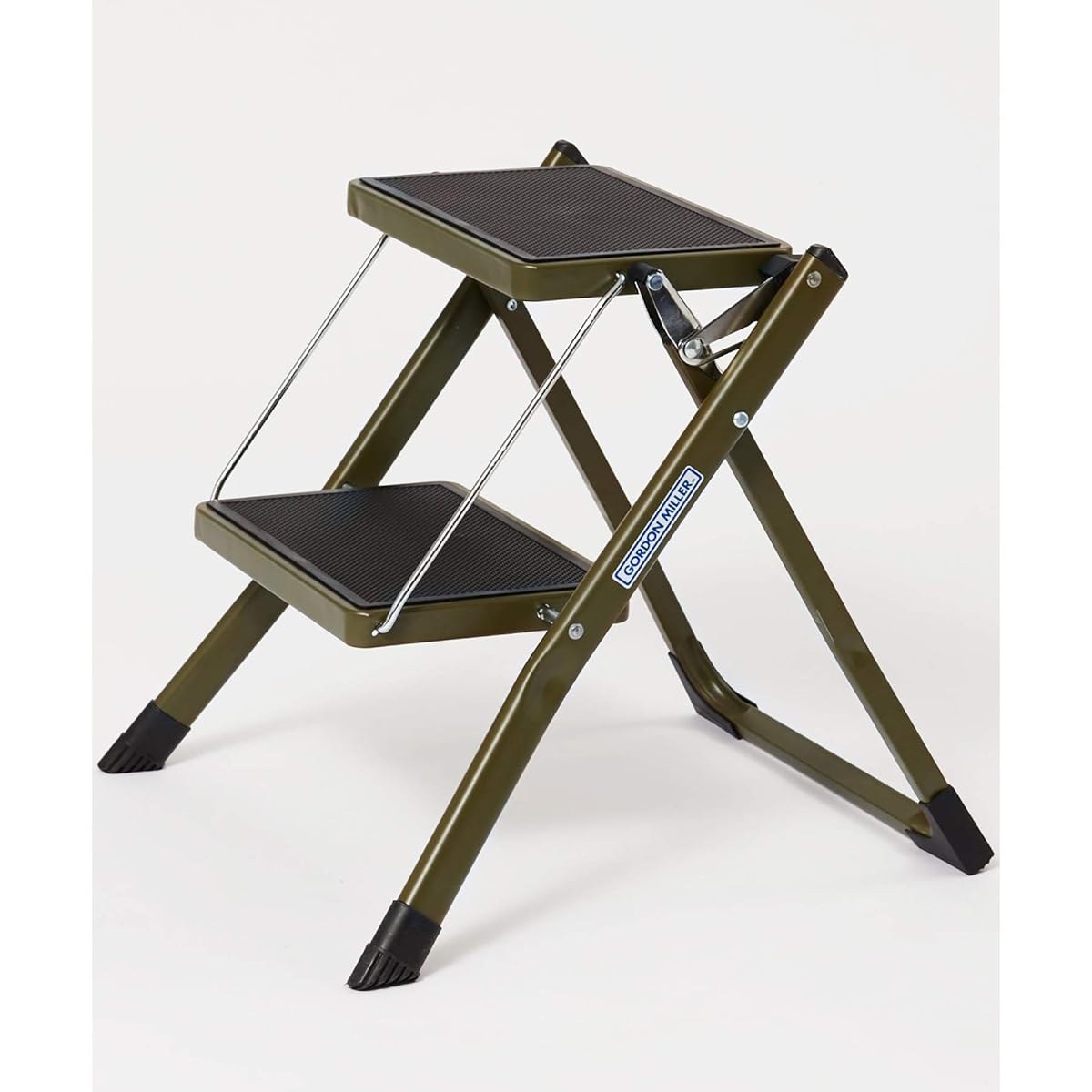 GORDON MILLER Step Ladder Car Wash DIY H45 x W49 x D48 (when used) Step Stool Folding 2 Tier Steel Load Capacity 100kg OD Khaki 1528035