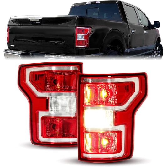 HECASA Tail Light Pair 2018-2020 Ford F-150 Taill Light left and right replacement JL3Z-13405-H JL3Z-13404-H Red Lens & Chrome Housing Plastic