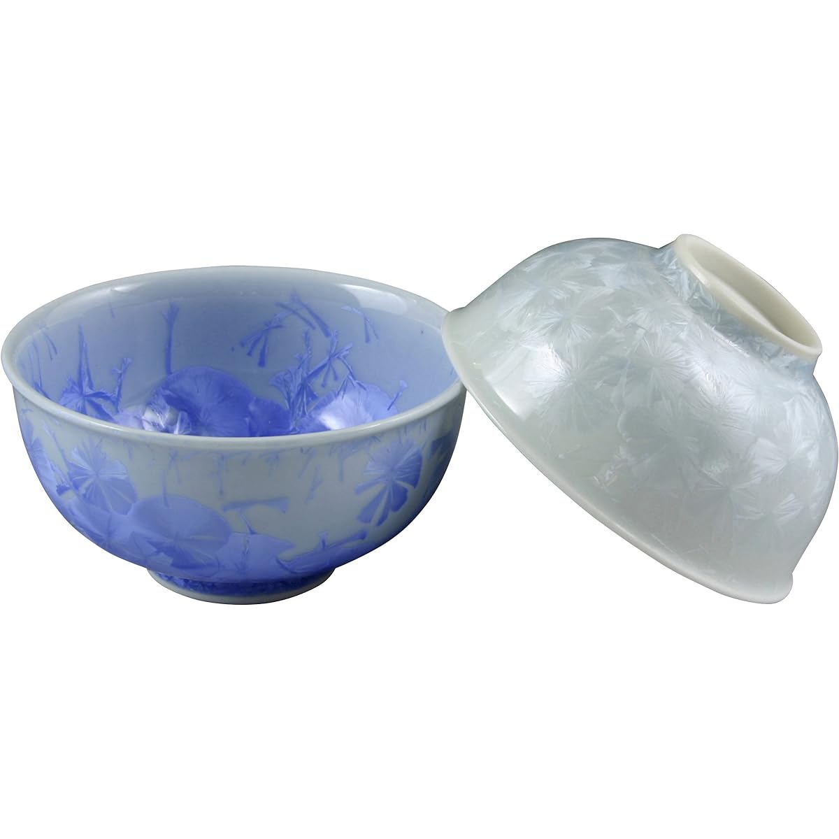 Kyoto ware, Kiyomizu ware, pottery kiln, set rice bowl, flower crystal (blue/white) KTA535