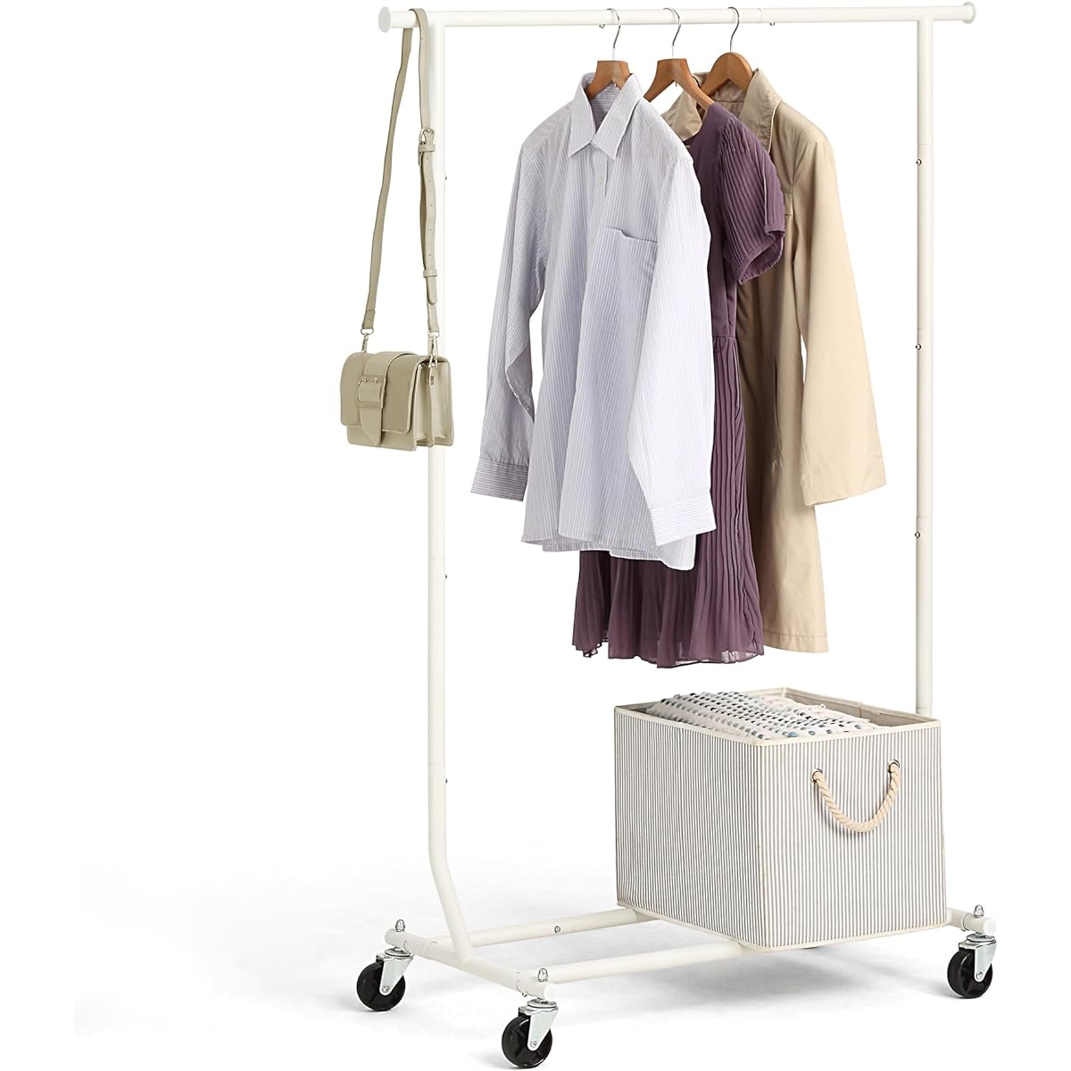 Sunny Point Hanger Rack, Large Capacity, Single, Commercial Use, with Casters, High Load Capacity, Clothes Storage (White, Single)