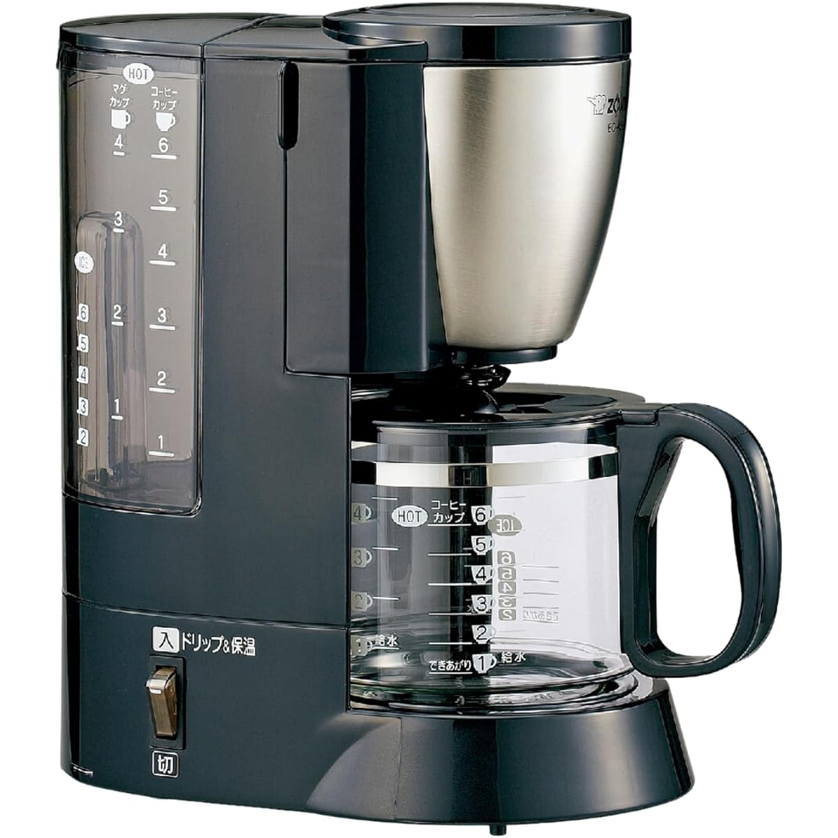 ZOJIRUSHI coffee maker for 6 cups, double heating to bring out the richness and aroma, 2-step concentration adjustment, mesh filter included, stainless steel black EC-AS60-XB