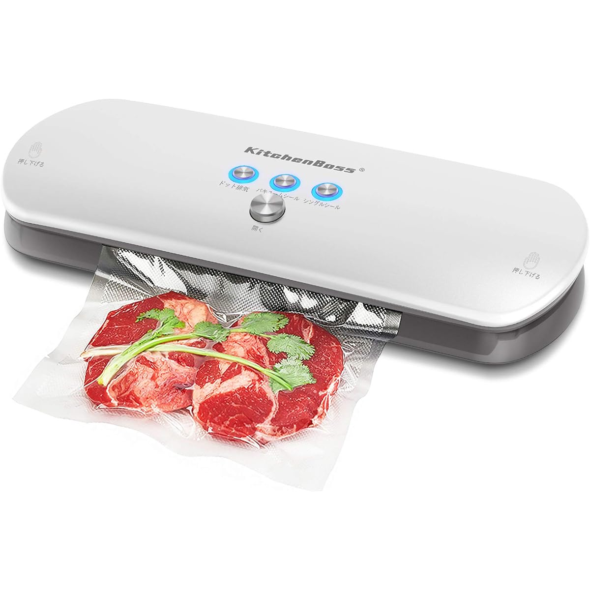 KitchenBoss Vacuum Packing Machine, Vacuum Packing Machine, Automatic Vacuum Sealer, Kitchen Boss Vacuum Packing Machine, Manual Suction Function, For Home Use, Commercial Use, Air Vent Pipe, Japanese Instruction Manual [PSE Certification] White