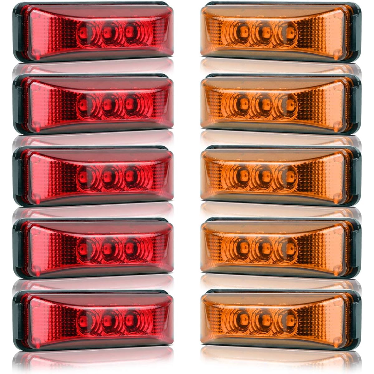 PARTSAM 3.9 inch 3LED Marker Clearance Light with RV Track Trailer Camper UTE UTV Waterproof 12V surface implementation (5 amber+5 red) 10 pieces