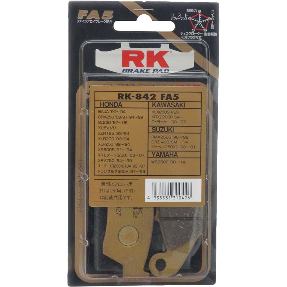 RK Brake Pad Mega Alloy HONDA: Super XR250/BAJA '95~'02 (Front) etc. Motorcycle Motorcycle 2 Wheel 842MA-X