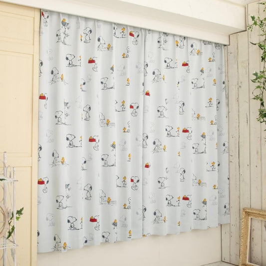 Peanuts Snoopy Grade 2 Light Blocking Heat Shielding Curtain Comic Pattern Width 100 x 200cm Length 2 Piece Set Ivory Snoopy Character Washable Shape Memory Adult Goods KO-16