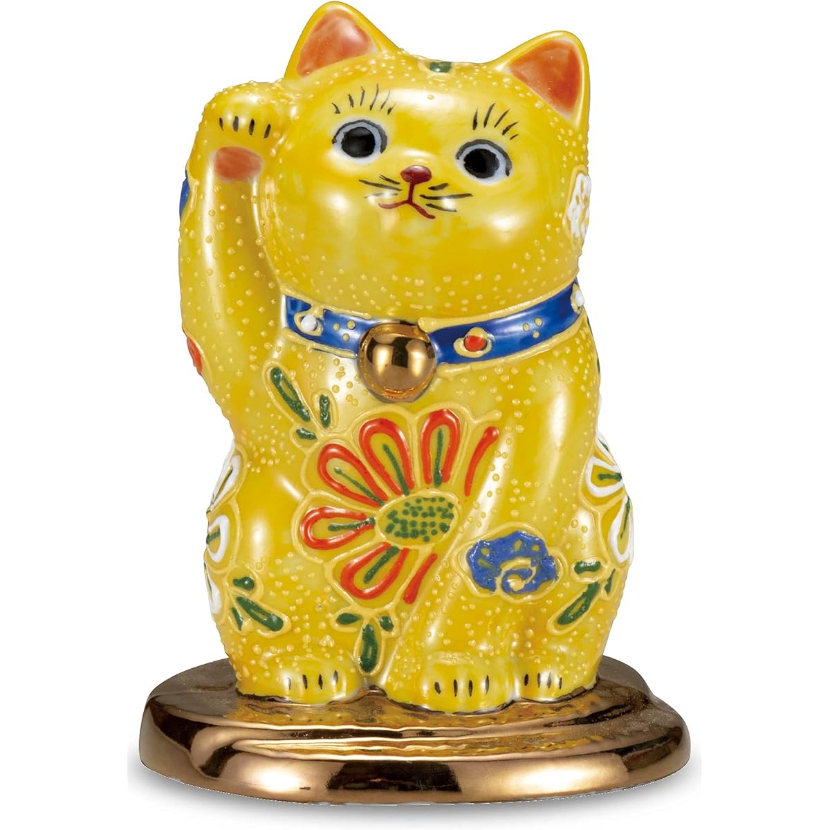 Lucky Cat Ornament Pottery Kutani Ware Right Hand Oval Lucky Cat Yellow Sheng Feng Shui Good Luck Interior Japanese Style Accessories