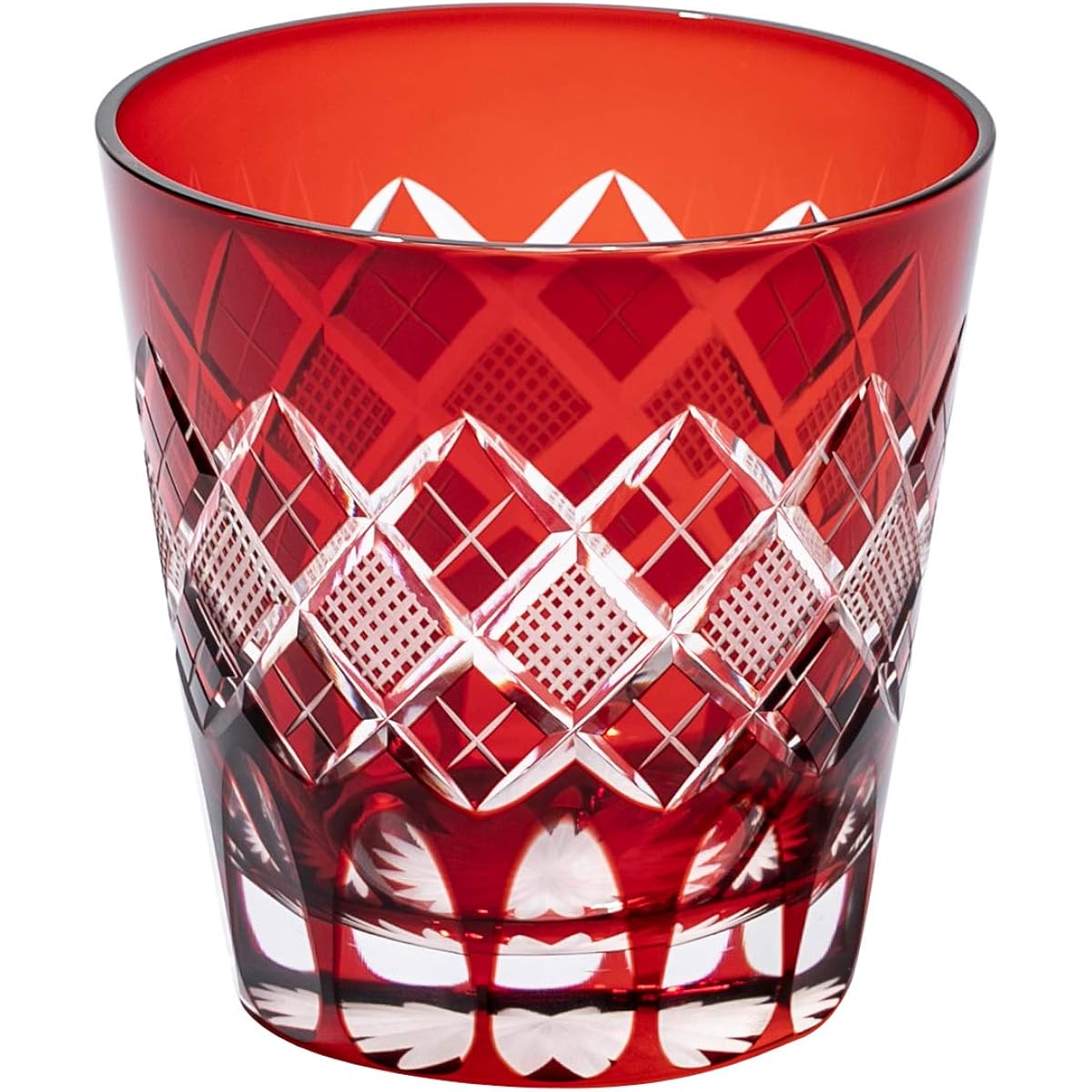 [Taimuro Kobo Official] Edo Kiriko Yarai Uoko Crest Tenkai Old Glass (Red) TB90425R Wooden Box Made in Japan
