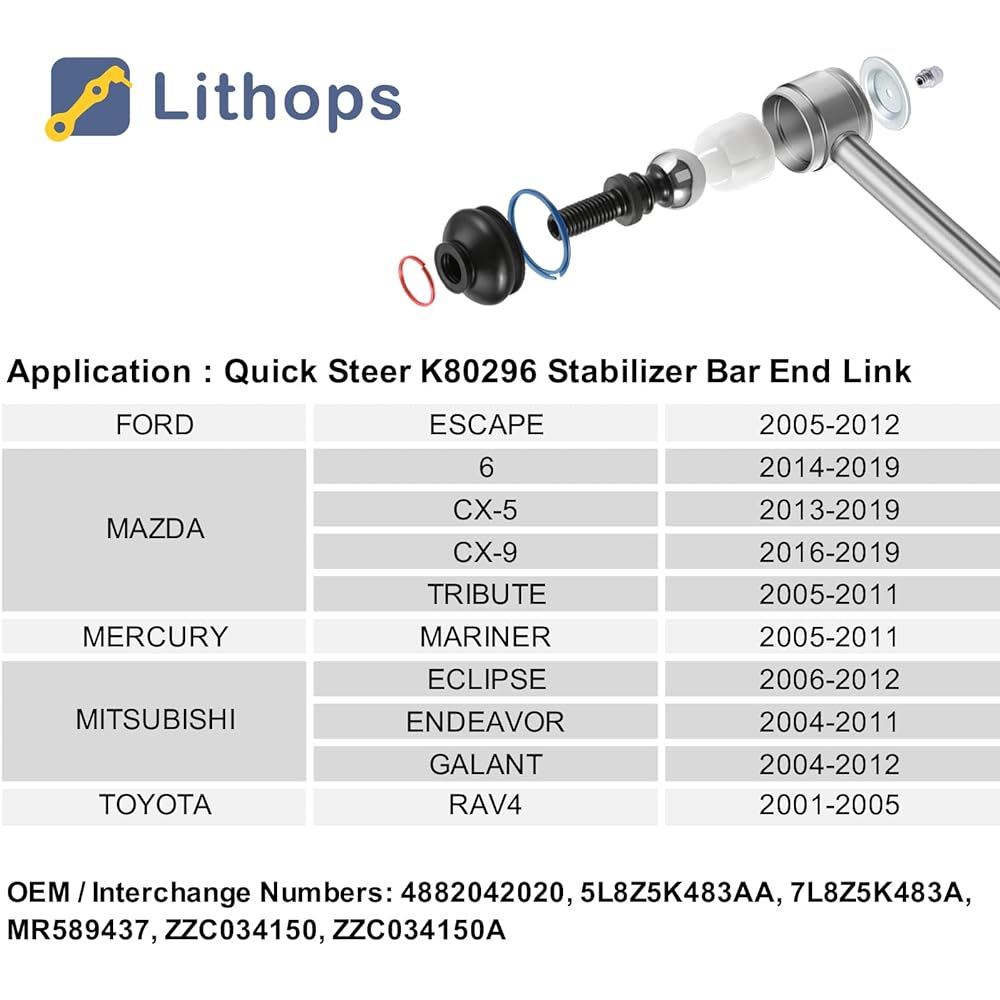 Lithops K80296 Zinc Nickel Alloy Front Stabilizer Swaver Link Grease Ford Escape Toyota RAV4 Mazda 6/CX-5/CX-9/Tribute Mariner Eclipse/Endeavor/Galant left+right (side)