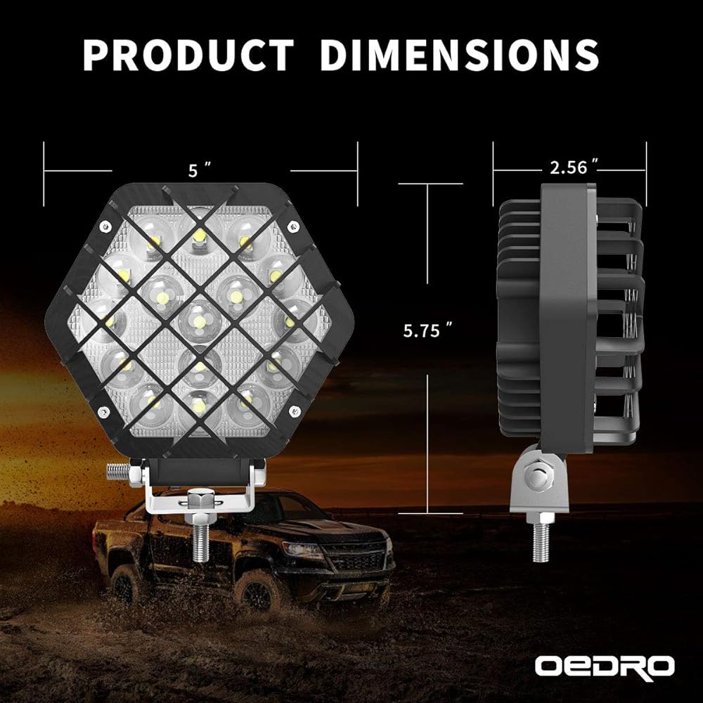 OEDRO 5 inch LED Light Pod 48W 4800LM Spot Light Pod Off Road Driving Light Bumper Roof Fog Lump Boat Jeep SUV Truck ATV For motorcycle (black cover)