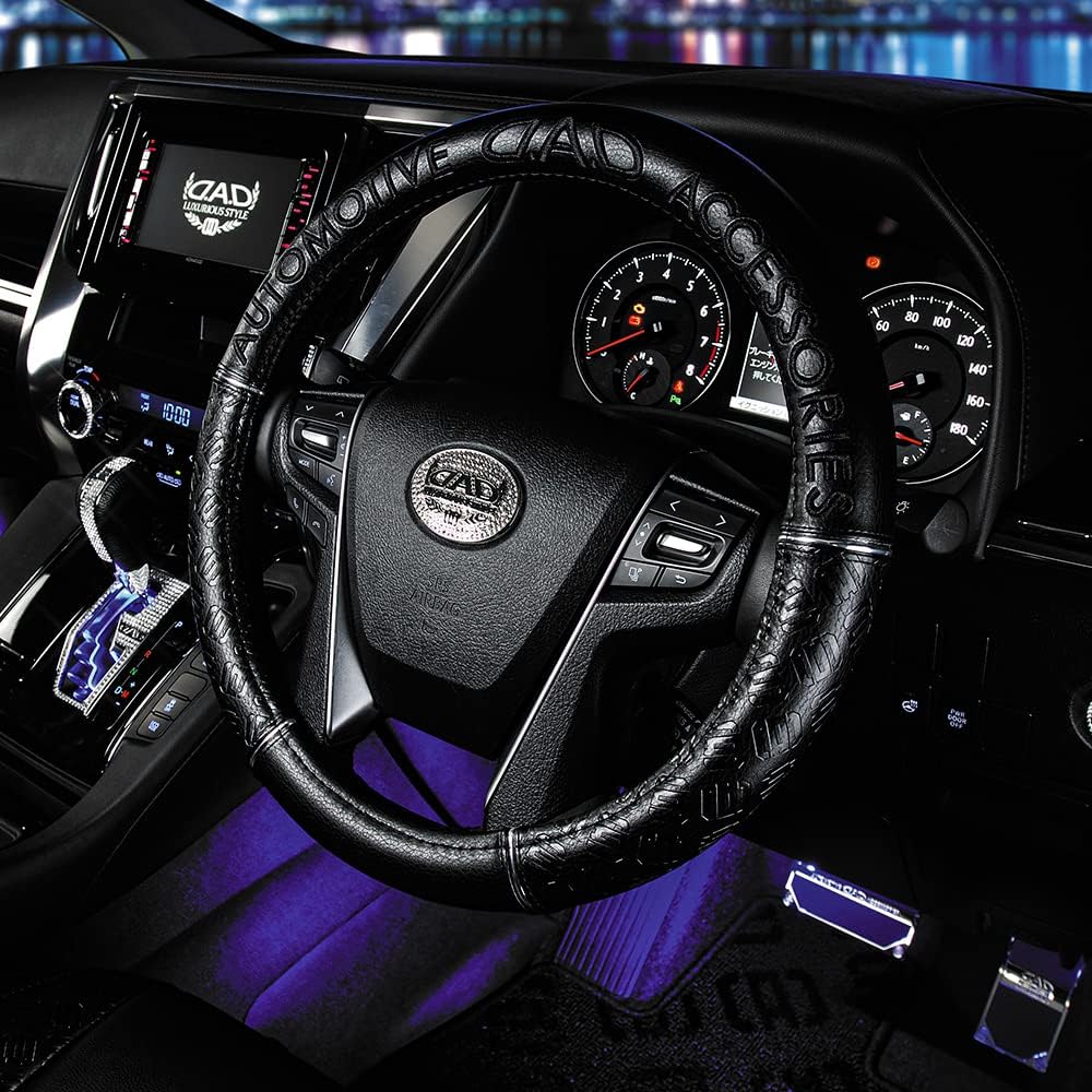 Garcon DAD Steering Cover Royal Steering Cover Embroidered Black Monogram Leather M Size D.A.D HA245-02