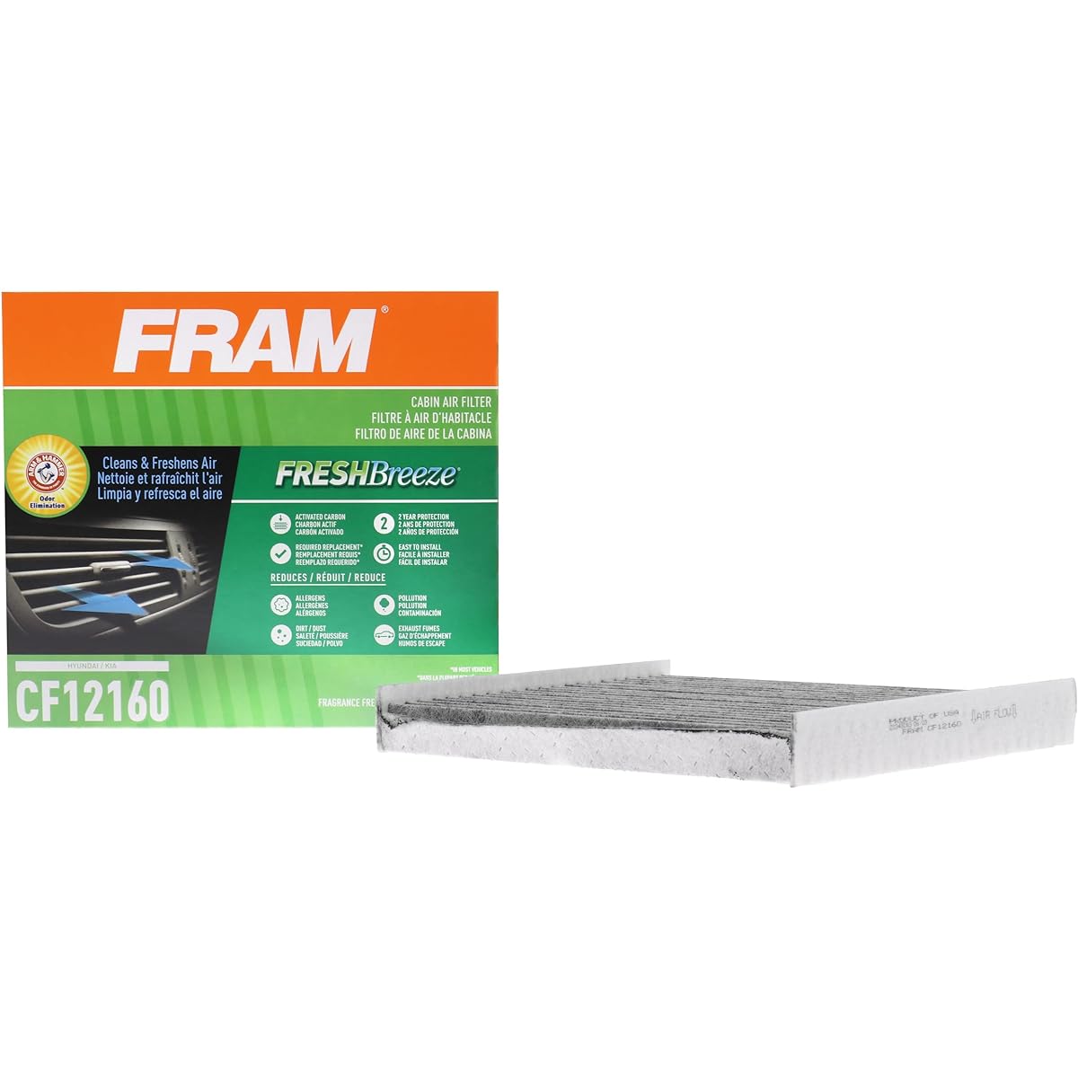 Fram Fresh Breeze Cabin Air Filter Arm & Hammer Baking Soda CF12160 For Hyundai/Kia car