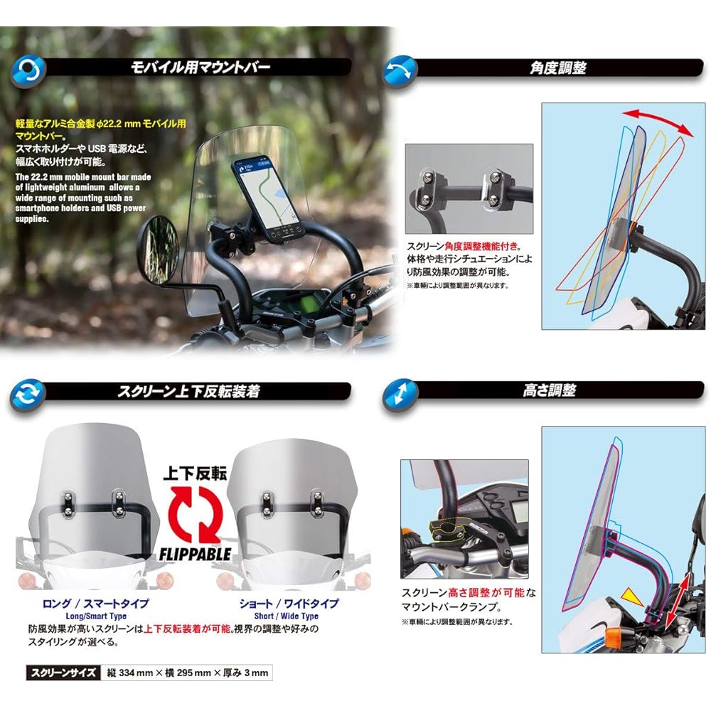 ZETA Adventure Windshield with Mount Bar Honda Hunter Cub CT125 '20-22 (JA55), CT125 '23 (JA65) ZE70-1031