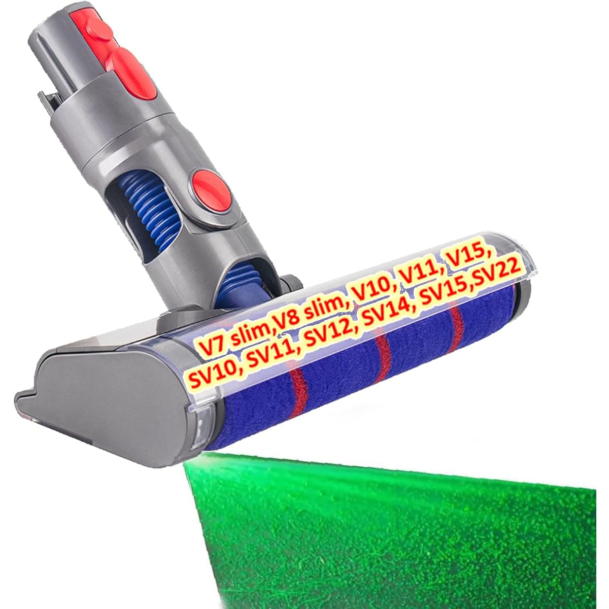 Dyson sv12 head, V7slim head V8slim head, green laser irradiation compatible with V10, V11, V15, SV10, SV11, SV12, SV14, SV15, SV22 series, soft roller cleaner head Dyson compatible