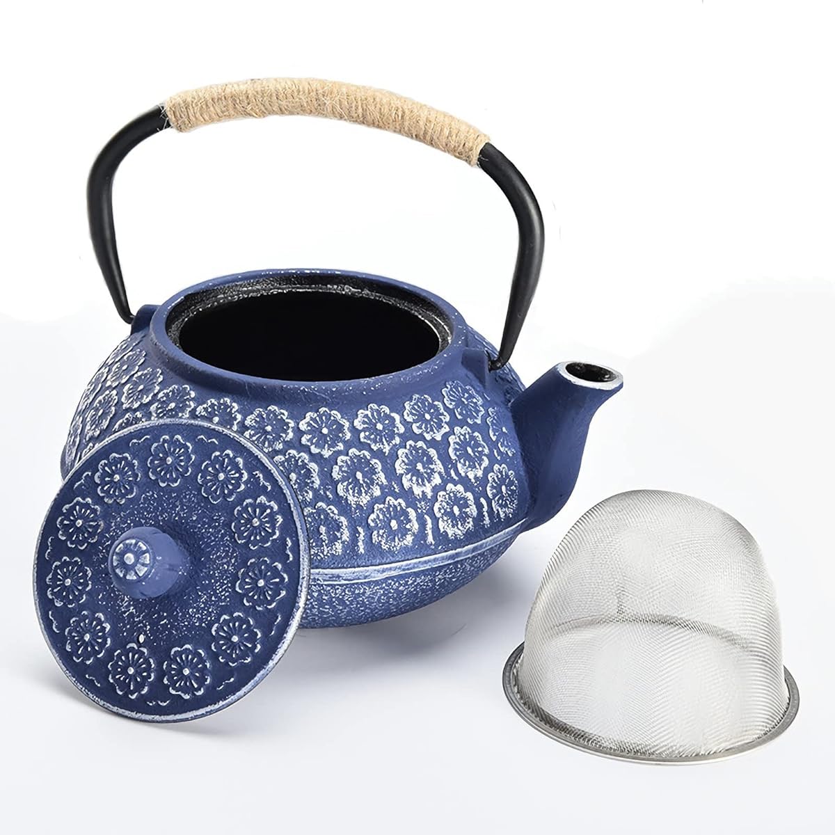 Iron kettle without enamel IH compatible teapot stylish teapot for open fire blue cherry blossom 1000ml