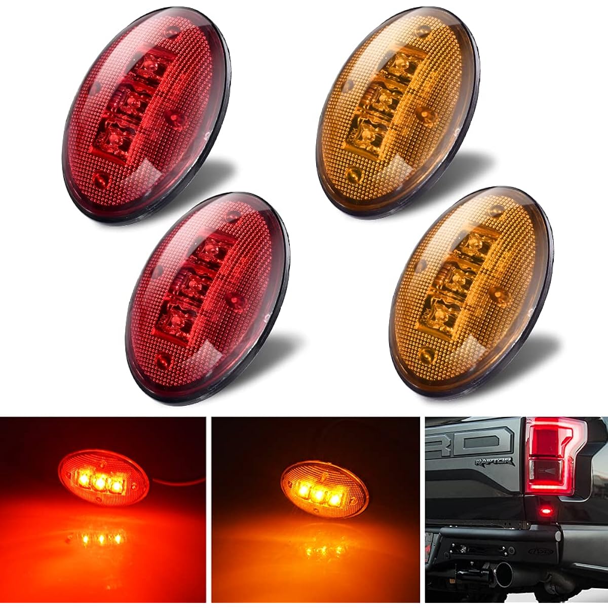 NIFEIDA Dual Bed Fender Side Marker Light Ford 1999-2014 F150 F350 F350 F550 Super Duty Frontoria Wheel Waterproof LED Clear Lamp Lamp T10 With T10 Plug (2 Amber & Red 2 pieces