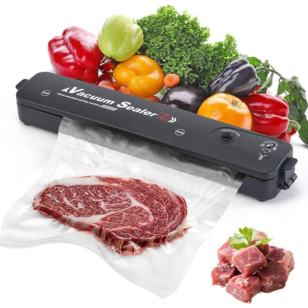 Vacuum Packing Machine Sealer, Dry/Wet Compatible, Low Noise, Comes with a Cutter, Degassing Sealer, Multi-function, 6 Modes, Dry/Soaked/Manual Degassing/Sealing Only/Stop, Lightweight, High Durability, Low Temperature Cooking, Long-lasting Freshness, Ea