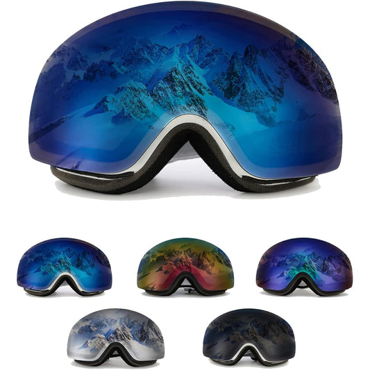 GO!GRM Ski Goggles, REVO Mirror Polarized Lenses, OTG Anti-Fog Double Lens, Snow Goggles, Blocks 99% of UV Rays, Snowboarding Goggles, Wide View Baseball Face Lens, Compatible with Glasses,