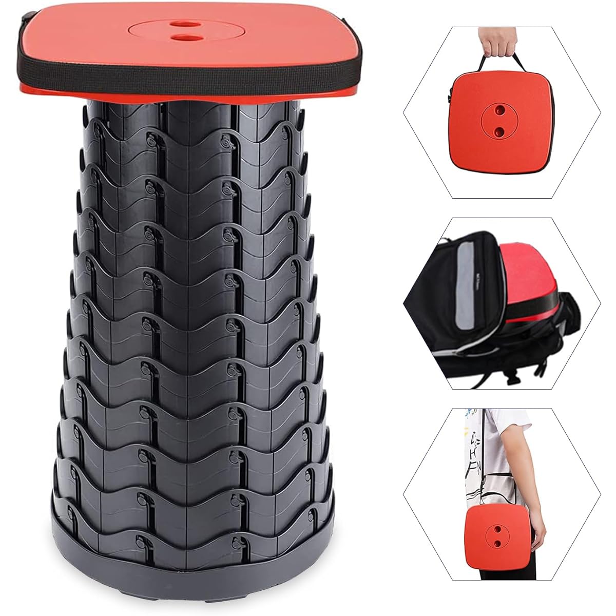 SCIVEI Folding Chair, Lightweight, Compact, Load Capacity 220kg, Outdoor Camping Chair, 12 Level Height Adjustment, 6.5-45cm, Portable, Can Open/Close in 1 Second, Telescoping Stool, Waterproof, With Handle, Over Shoulder, Portable, For Fishing/Fests/Spo