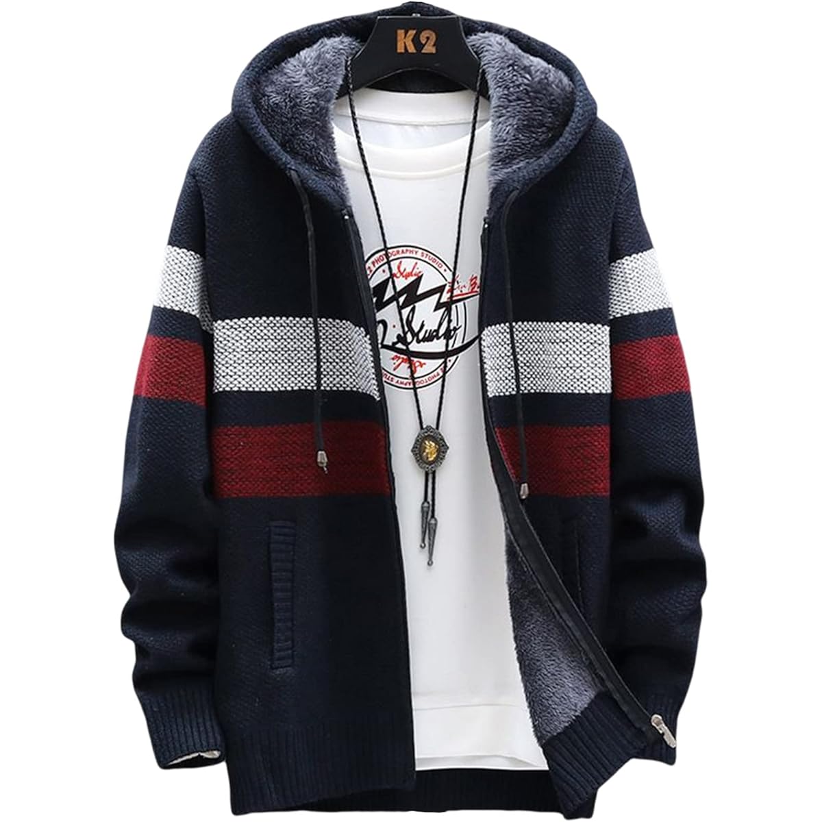 [BLANK BLANC] Men's Parka Boa Cardigan Border Warm Spring Autumn Winter M-2XL B31