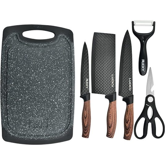 Irikawa Knife Set [Set of 6] [Light and easy-to-handle standard cutting board set] [Gyuto knife, cutting board, Nakiri knife, paring knife, kitchen scissors, peeler] Kitchen tools