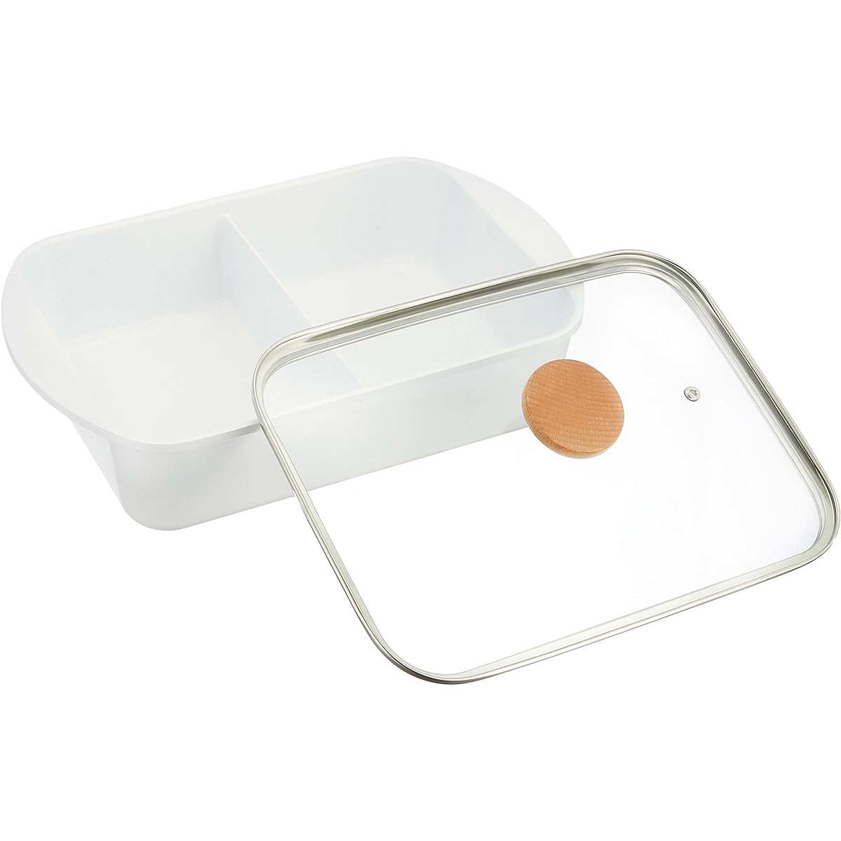 Wahei Freize Divider Pot, Two Cooking at One Time, Double Pot, White, 2-Meal Pot, Tabletop Pot, with Dividers, Fluorine Resin Processing, IH/Gas Compatible, Skip Time RB-1700