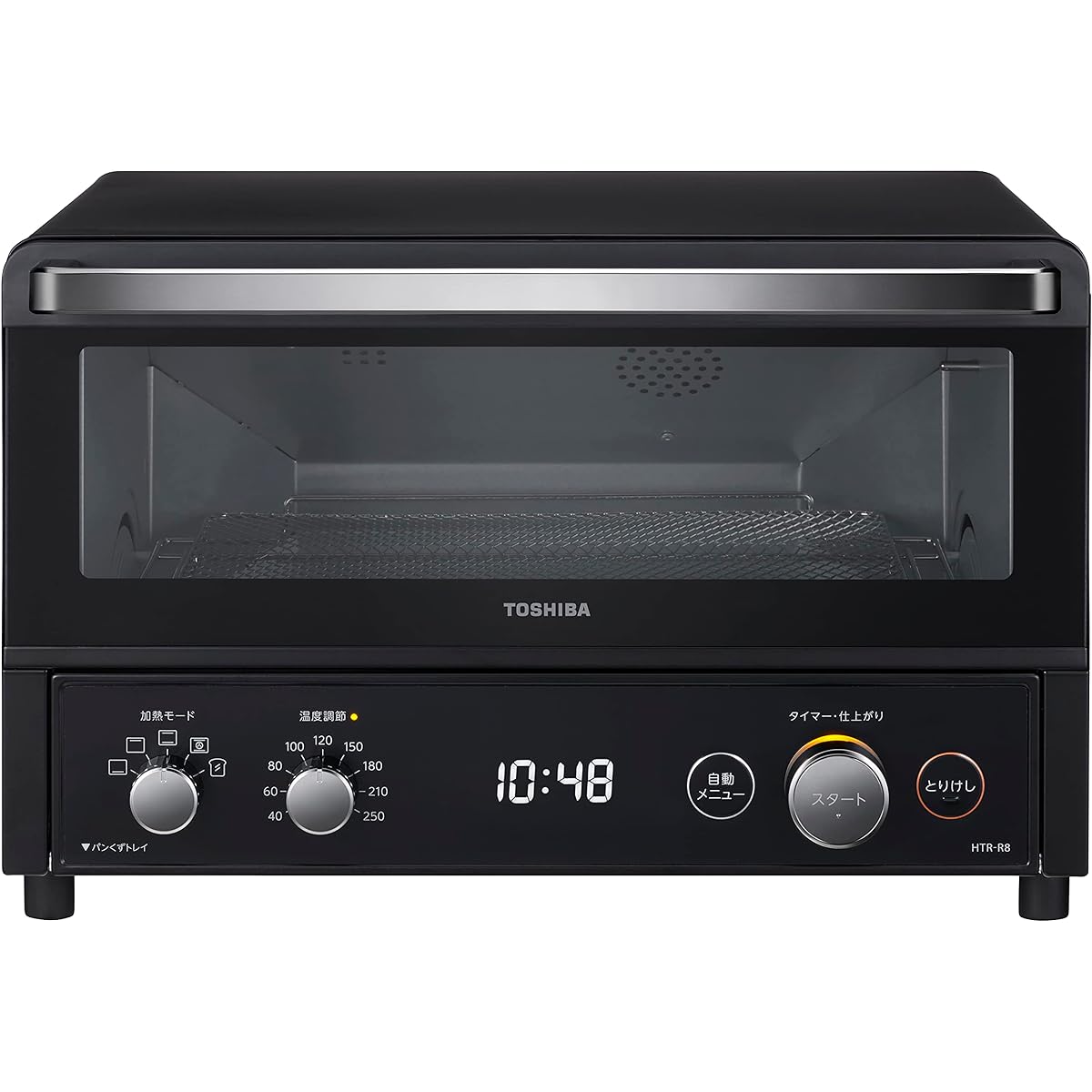 TOSHIBA Toaster Oven Toaster 4 Pieces Temperature Adjustment Function Square Plate Automatic Menu Timer 30 Minutes Black HTR-R8(K)
