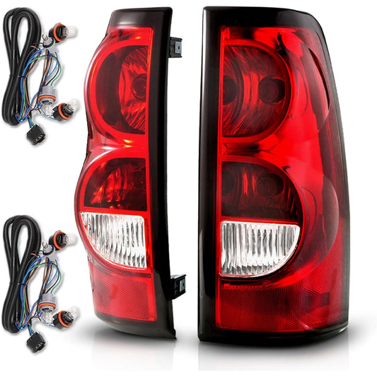 Amerilite 2003-2006 Chevrolet Sylvarad replacement OE Style Ruby Red Tail Light Rear Brake Lamp Asenburi Light bulb and Harness Set passenger seat side