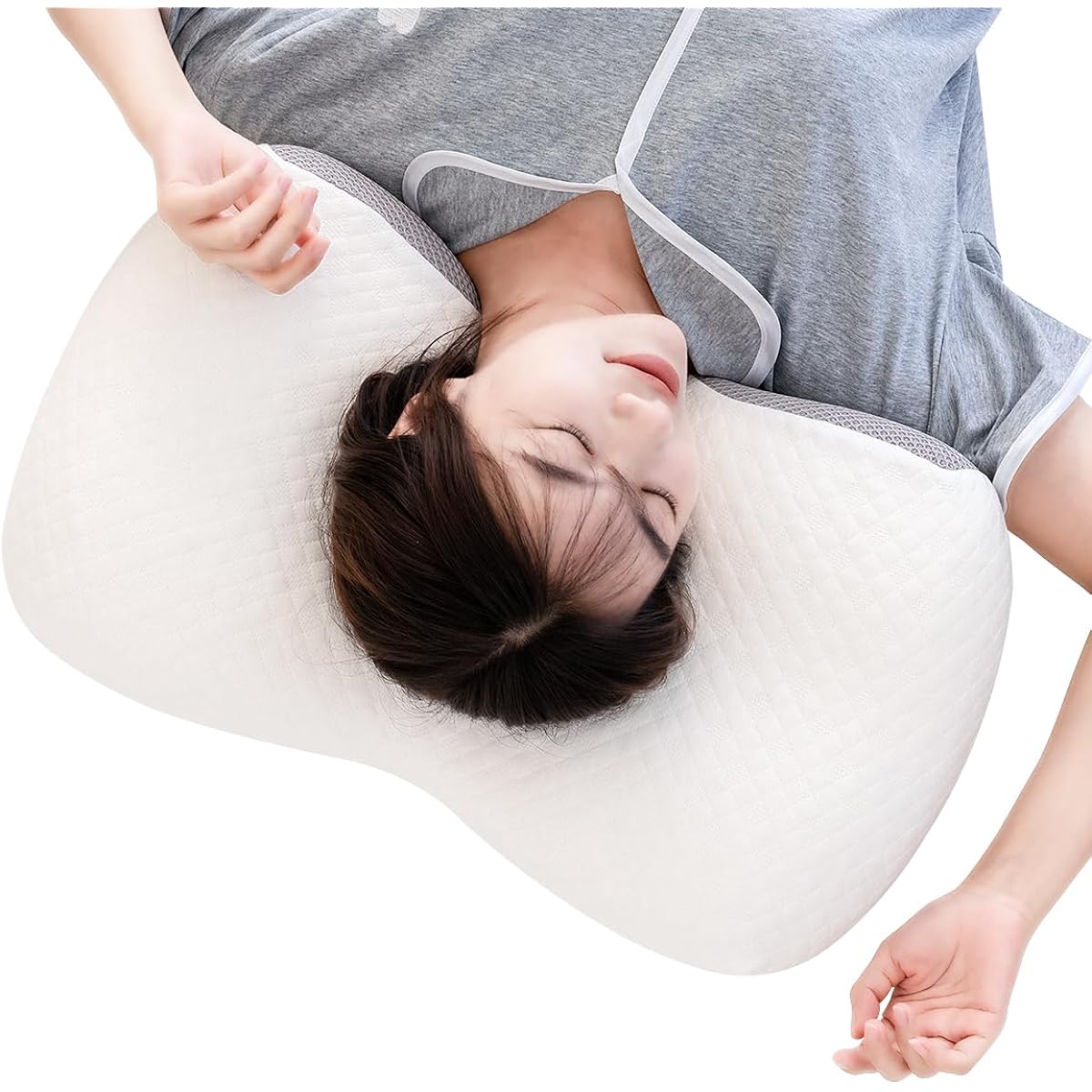 Pillow, Memory Foam Pillow that Doesn't Cause Neck Pain, Sleeping Pillow, Firm, Side Sleeping Pillow, Breathable, Height Adjustment, Pillow, Cervical Vertebrae, Center Hole, Neck Support, Width 60cm x Depth 36.5cm, Sunrising Bedding, Light Gray