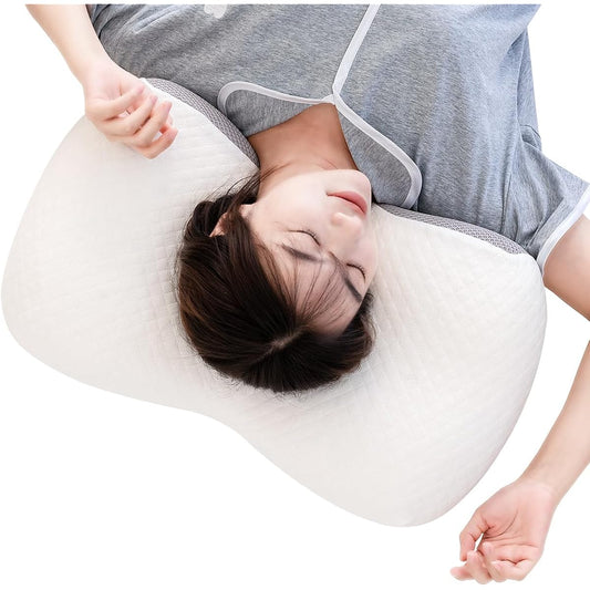 Pillow, Memory Foam Pillow that Doesn't Cause Neck Pain, Sleeping Pillow, Firm, Side Sleeping Pillow, Breathable, Height Adjustment, Pillow, Cervical Vertebrae, Center Hole, Neck Support, Width 60cm x Depth 36.5cm, Sunrising Bedding, Light Gray