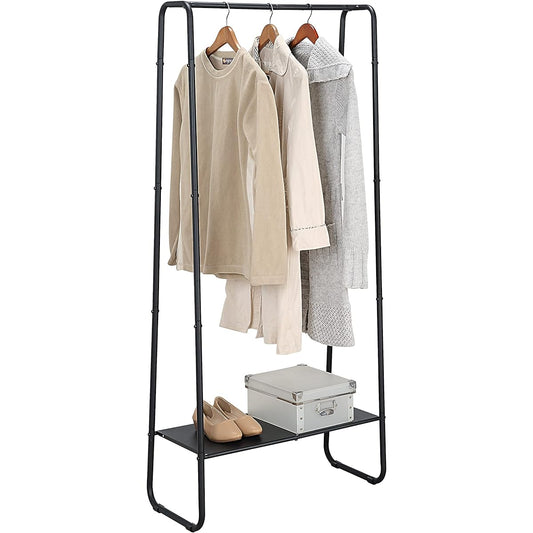 Sunny Point Hanger Rack with Shelf Single Stylish Coat Clothes Rack Clothes Storage Simple Space Saving Sturdy Slim Wardrobe Steel (Black)