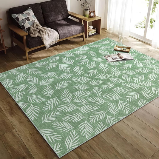 HAOCOO Rug, 3 Tatami Tatami Rug, Washable, 190 x 240 cm, Suitable for All Seasons, Natural Style, Non-Slip, Memory Foam, Soundproofing, Bedroom, Living Room, Chenille Rug, Abrasion Resistant, Lightweight, Compatible with Hot Carpets, Plant Pattern, Leaf