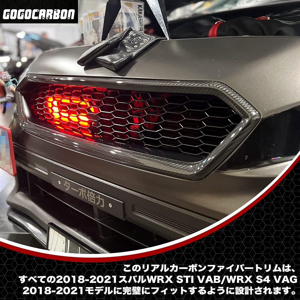 GOGOCARBON Replacement Upper Front Bumper Grille Carbon Fiber Frame ABS Honeycomb Pattern Mesh Interchangeable for WRX STI VAB/WRX S4 VAG 2018-2021 SUBARU UV Clear Coating Aggressive Appearance Screws Included